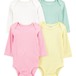 Kit body bebê 4 peças manga longa canelado multicor | Carter's