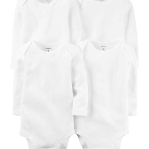 Kit Body Bebê 4 Peças Manga Longa Lisos Branco | Carter's