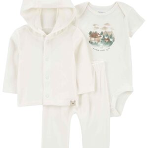 Conjunto longo bebê 3 peças fleece com capuz multicor | Carter's