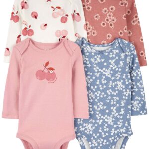 Kit body bebê 4 peças manga longa cereja e floral multicor | Carter's