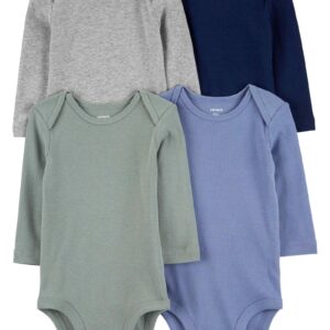 Kit body bebê 4 peças manga longa liso básico multicor | Carter's