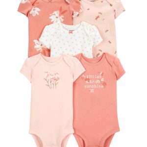 Kit body bebê 5 peças flores e borboletas rosa | Carter's 