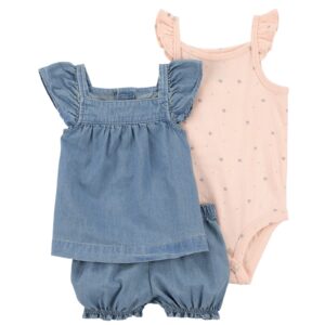 Conjunto curto bebê 3 peças jeans floral multicor | Carter's