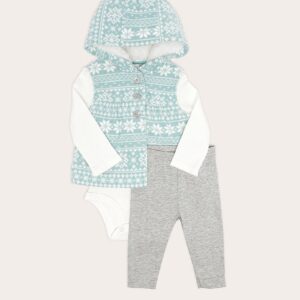 Enxoval bebê conjunto longo 3 peças em fleece com sherpa e capuz + caixa de presente M multicor | Carter's