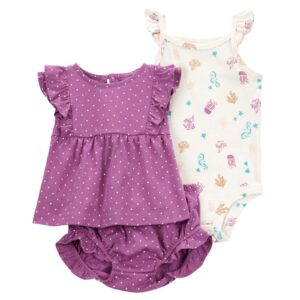 Conjunto curto bebê 3 peças babados poá fundo do mar multicor | Carter's