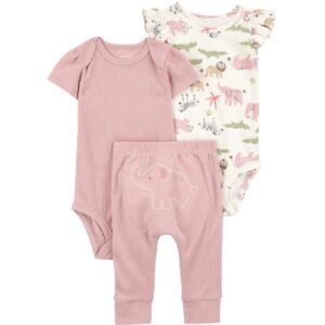 Conjunto longo bebê 3 peças canelado elefante multicor | Carter's