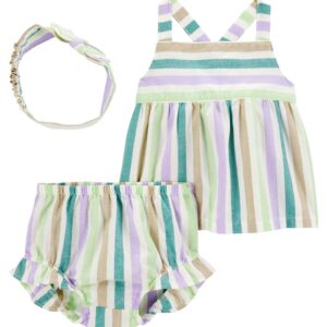 Conjunto curto bebê 2 peças listras com babados + faixa de cabelo multicor | Carter's
