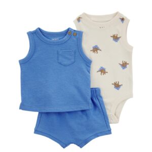 Conjunto curto bebê 3 peças com bolso dinossauro multicor | Carter's