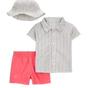 Conjunto curto bebê 3 peças listrado com bucket hat multicor | Carter's