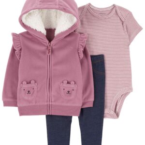 Conjunto longo bebê 3 peças fleece capuz bichinho com babados multicor | Carter's