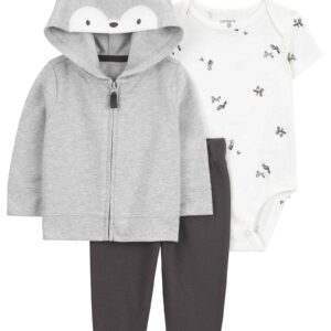 Conjunto longo de moletom bebê 3 peças capuz de raposa interativa multicor | Carter's