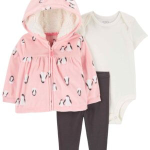 Conjunto longo bebê 3 peças fleece capuz pinguim multicor | Carter's