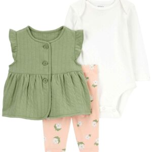 Conjunto longo bebê 3 peças matelassê babados multicor | Carter's