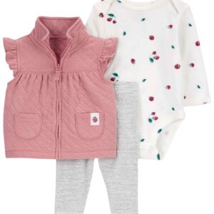 Conjunto longo bebê 3 peças matelassê flores babados multicor | Carter's