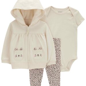 Conjunto longo bebê 3 peças listrado animal print com capuz multicor | Carter's