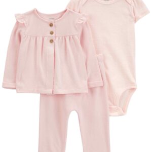 Conjunto longo bebê 3 peças com babados rosa | Carter's