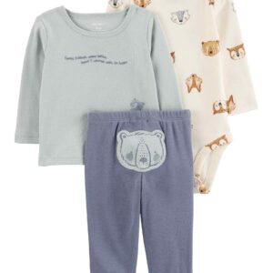 Conjunto longo bebê 3 peças bordado urso multicor | Carter's