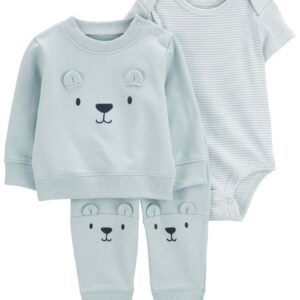 Conjunto longo de moletom bebê  3 peças bichinho azul | Carter's 