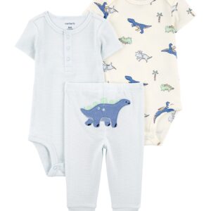 Conjunto longo bebê 3 peças listras dinossauro multicor | Carter's