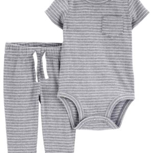 Conjunto longo bebê 2 peças listras com bolso cinza | Carter's