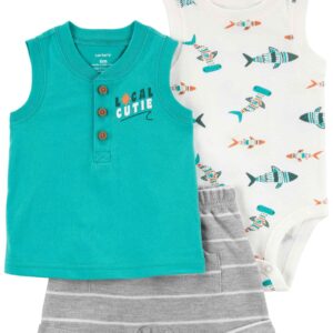 Conjunto curto bebê 3 peças listras e tubarão multicor | Carter's