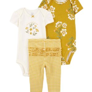 Conjunto longo bebê 3 peças floral com babados multicor | Carter's