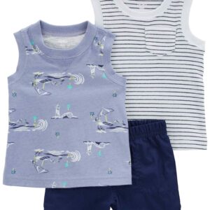 Conjunto curto bebê 3 peças listras e praia multicor | Carter's