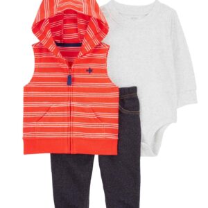 Conjunto longo bebê 3 peças com gola listrada multicor | Carter's