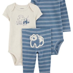 Conjunto longo bebê 3 peças listras panda multicor | Carter's