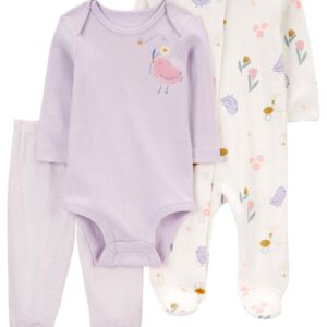 Conjunto longo bebê 3 peças com elástico listrado e floral multicor | Carter's