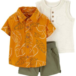 Conjunto curto bebê 3 peças com botões folhagem multicor | Carter's