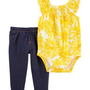 Conjunto longo bebê 2 peças jeans com babados floral multicor | Carter's