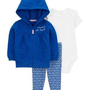 Conjunto longo de moletom bebê 3 peças capuz floral multicor | Carter's