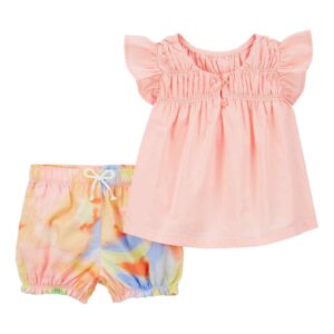 Conjunto curto bebê 2 peças com elástico tie-dye rosa | Carter's