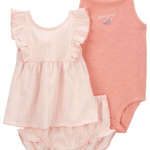 Conjunto curto bebê 3 peças com babados listrado multicor | Carter's