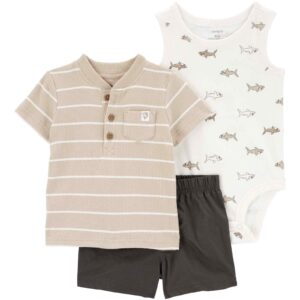 Conjunto curto bebê 3 peças listrada tubarão multicor | Carter's