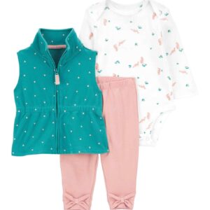 Conjunto longo bebê 3 peças com gola corações multicor | Carter's
