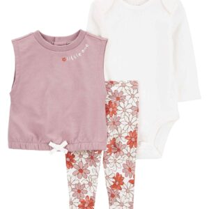 Conjunto longo bebê 3 peças floral multicor  | Carter's