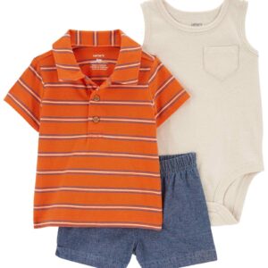Conjunto curto bebê 3 peças gola polo listrada multicor | Carter's