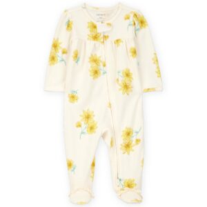 Macacão bebê com pezinho e babados floral bege | Carter's