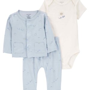 Conjunto longo bebê 3 peças avião de papel e sol multicor | Carter's