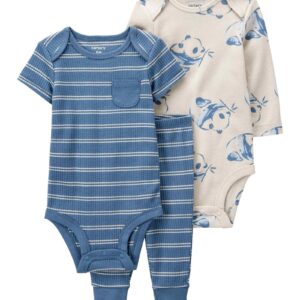 Conjunto longo bebê 3 peças listrado e panda multicor | Carter's