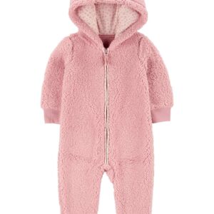 Macacão bebê em sherpa com capuz rosa | Carter's