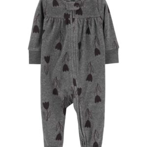Macacão bebê em fleece com pezinhos floral cinza | Carter's