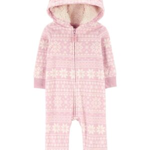 Macacão bebê fleece capuz sherpa neve rosa | Carter's