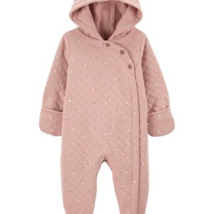 Macacão bebê matelassê com capuz floral orelhinha rosa | Carter's