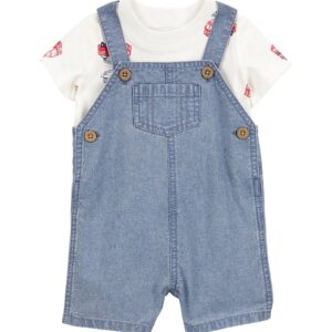 Jardineira jeans bebê com camiseta caminhão multicor | Carter's