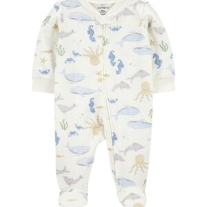 Macacão bebê manga longa tubarão off-white | Carter's