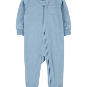 Macacão bebê em fleece com pezinhos e bolso azul | Carter's