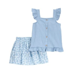 Conjunto curto infantil 2 peças texturizado floral azul | Carter's